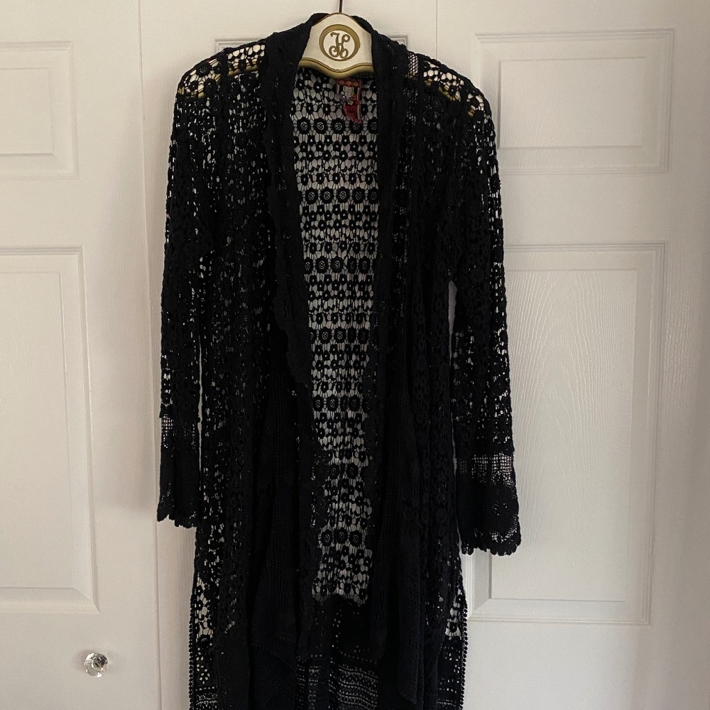 Johnny Was crochet black lace kimono - Size Medium